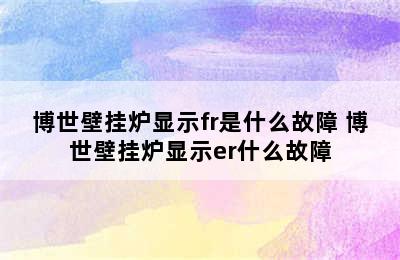 博世壁挂炉显示fr是什么故障 博世壁挂炉显示er什么故障